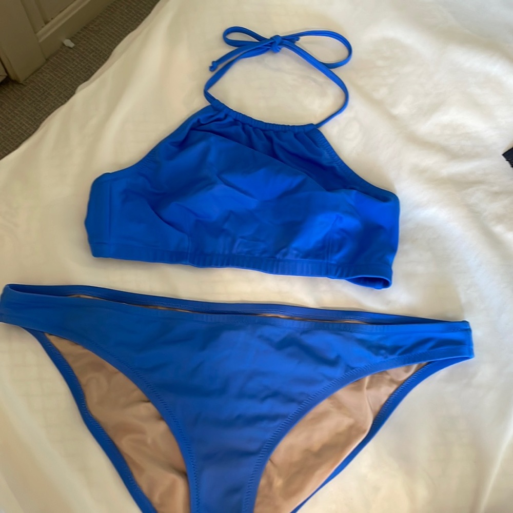 J crew halter swimsuit blue